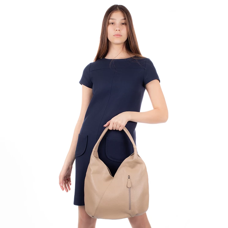 Valódi bőr női válltáska taupe színben S7204 Taupe