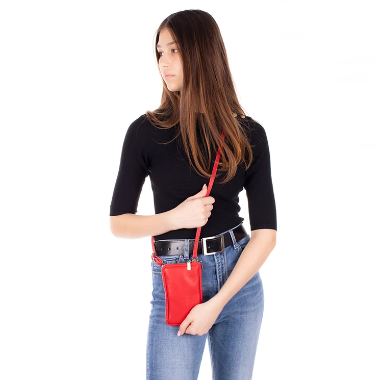 Valódi bőr nyakba akasztható telefontartó narancs színben TR180 orange