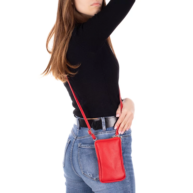 Valódi bőr nyakba akasztható telefontartó narancs színben TR180 orange