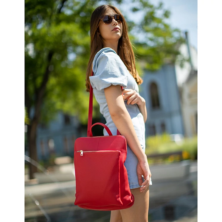 Valódi bőr női hátizsák 3 funkciós piros színben