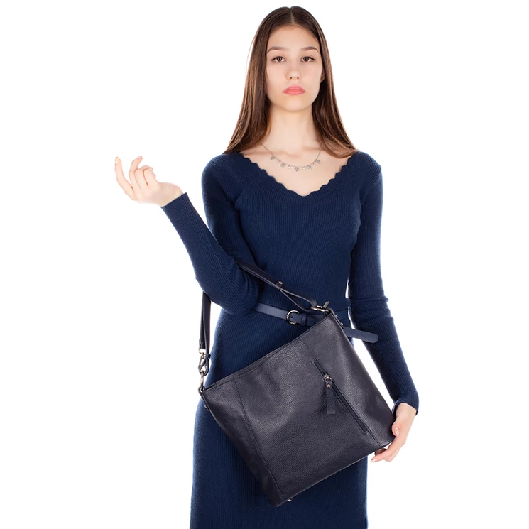 Valódi bőr női táska sötétkék színben