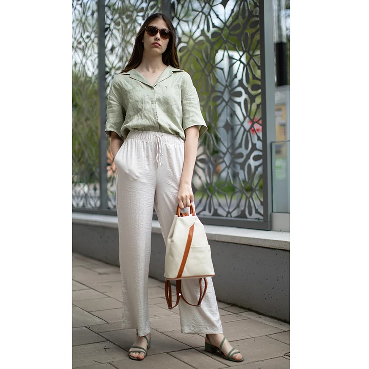 Valódi bőr női hátizsák beige-cognac színben