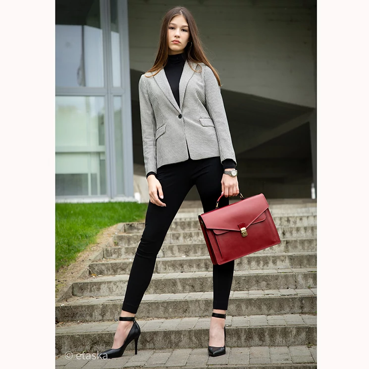 Valódi bőr aktatáska 2 részes piros színben*