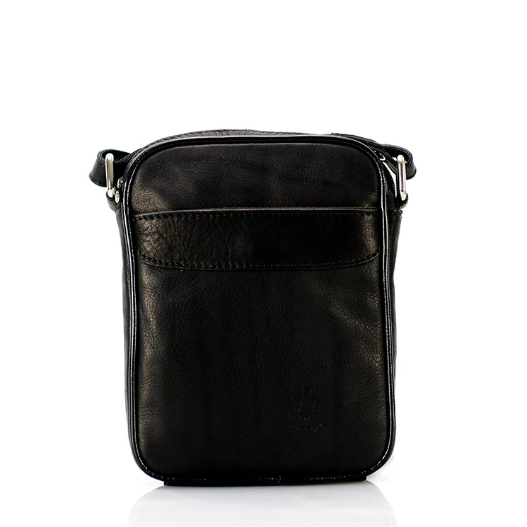 Valódi bőr férfi oldaltáska fekete színben Made in Italy