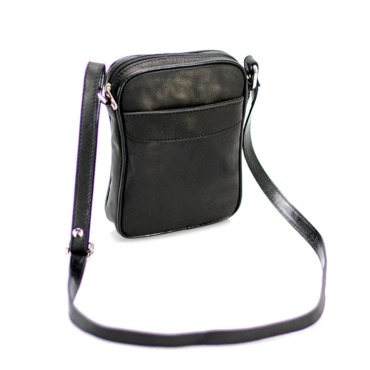 Valódi bőr férfi oldaltáska fekete színben Made in Italy