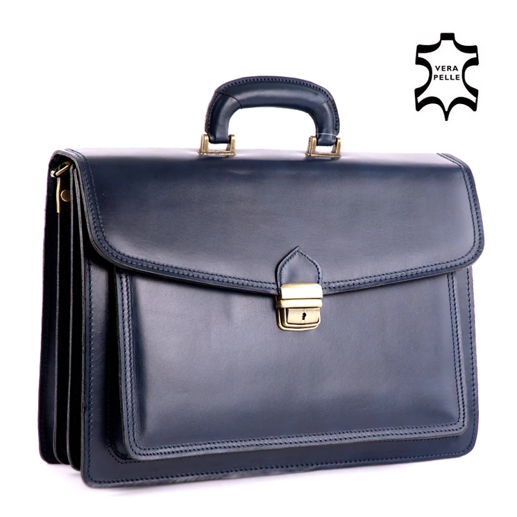 Valódi bőr aktatáska 3 részes kék színben