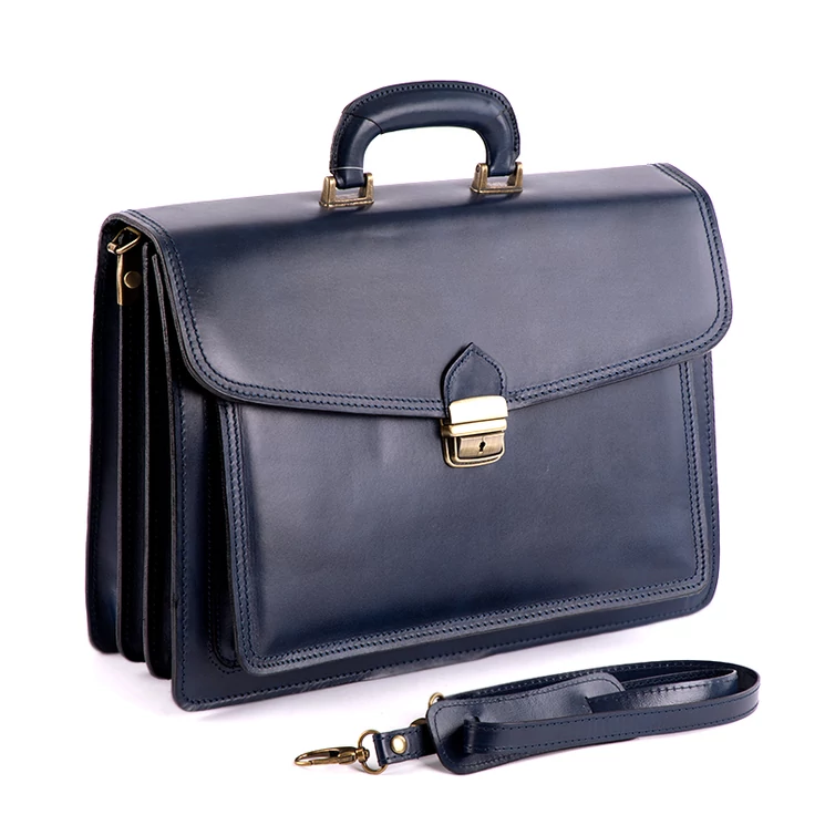 Valódi bőr aktatáska 3 részes kék színben
