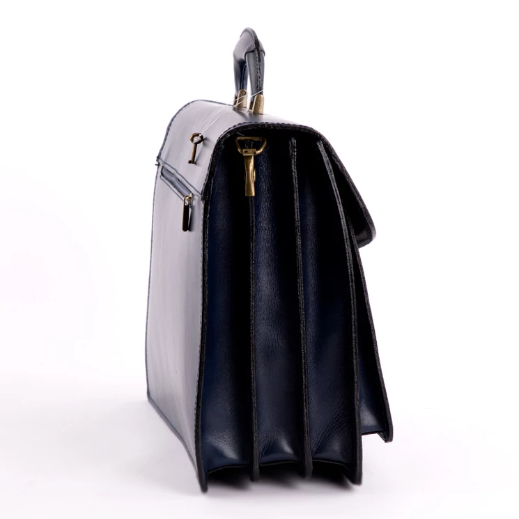 Valódi bőr aktatáska 3 részes kék színben