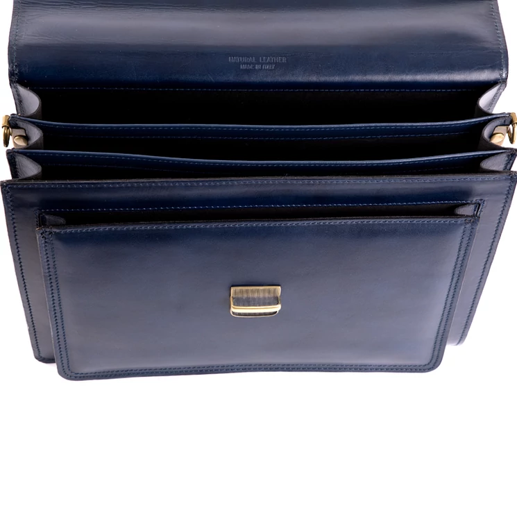 Valódi bőr aktatáska 3 részes kék színben