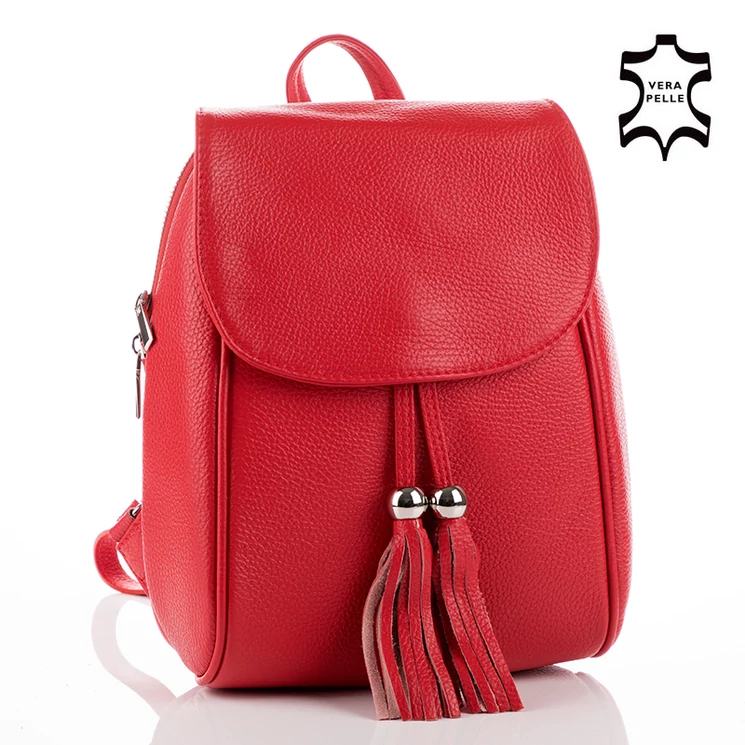 Valódi bőr női hátizsák piros színben
