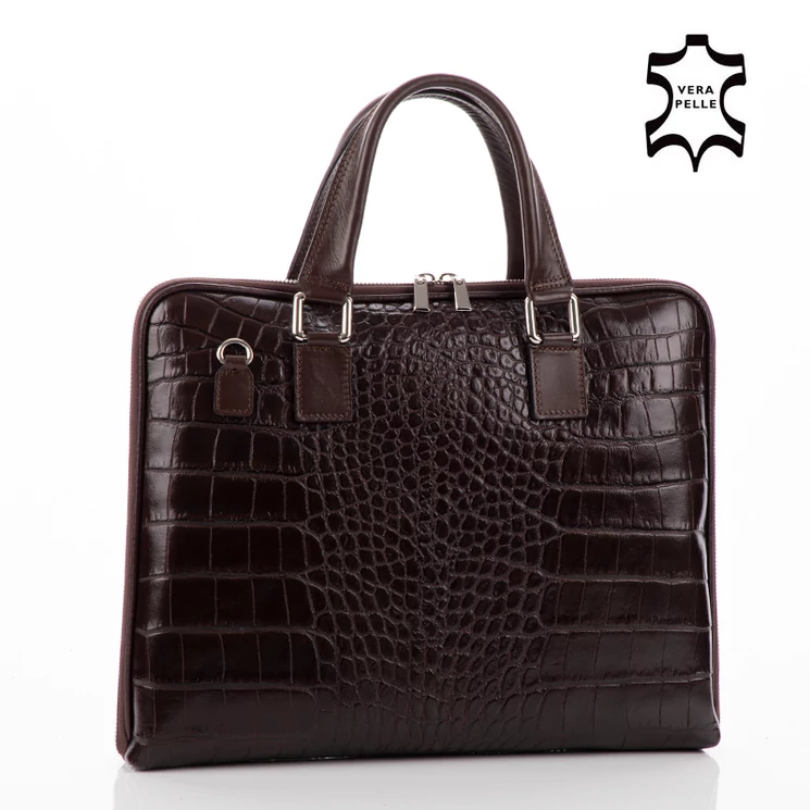 Laptoptartós Valódi bőr üzleti táska sötétbarna színben