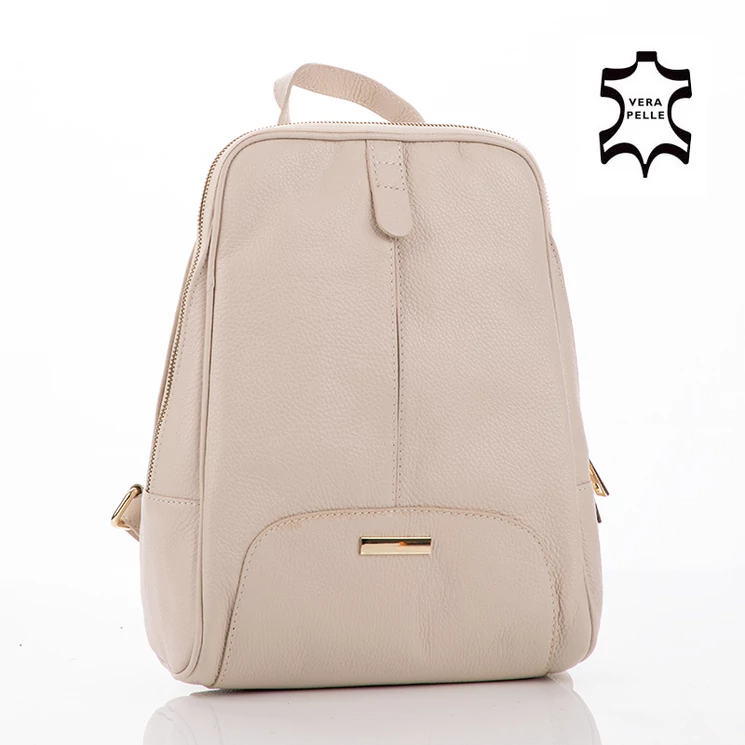 Valódi bőr női hátizsák világosbézs színben