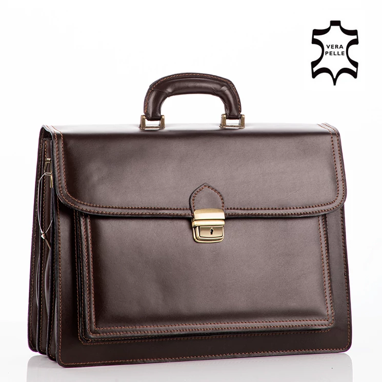 Valódi bőr aktatáska 3 részes Sötétbarna színben