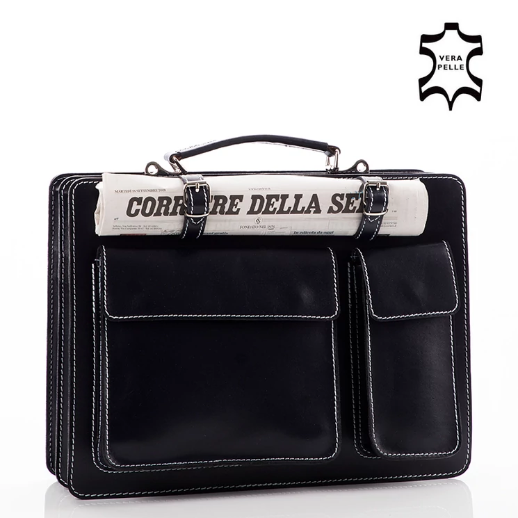 Valódi bőr aktatáska nagy méret sötétkék színben