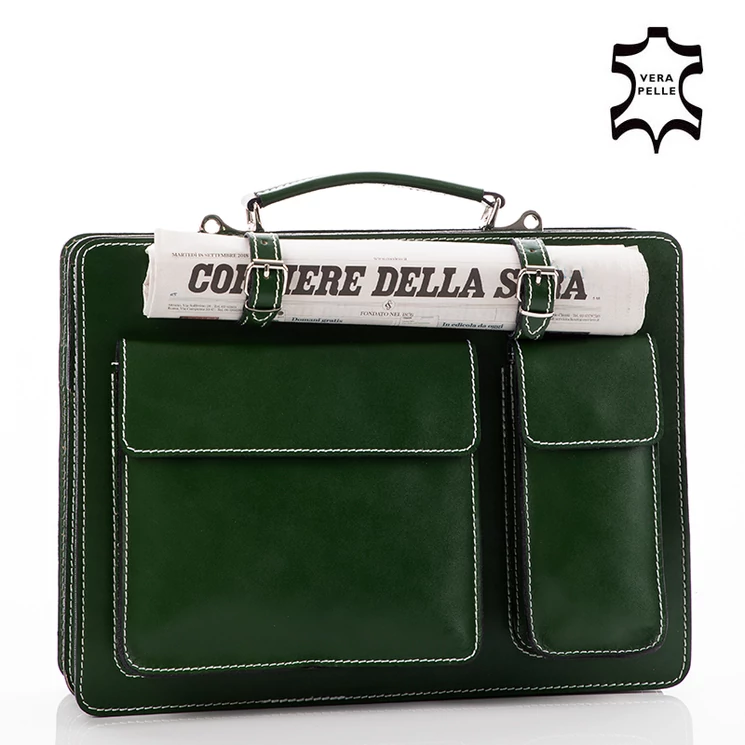 Valódi bőr aktatáska nagy méret zöld színben