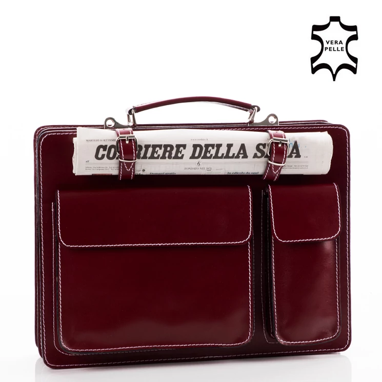 Valódi bőr aktatáska nagy méret bordó színben