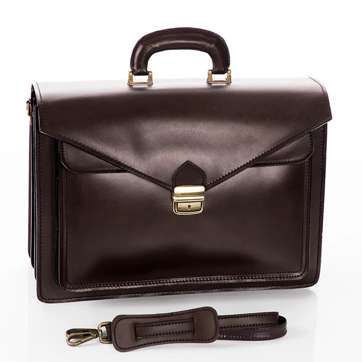Valódi bőr aktatáska 3 részes sötétbarna színben