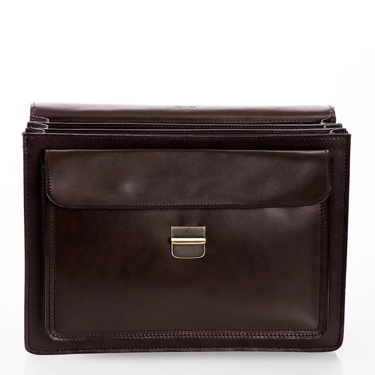 Valódi bőr aktatáska 3 részes sötétbarna színben