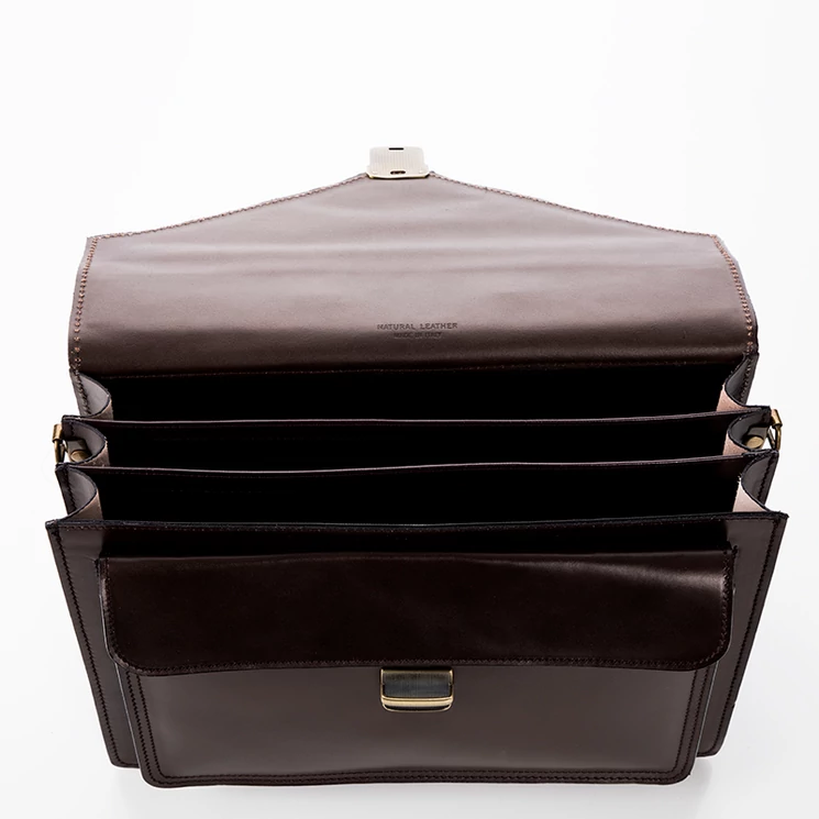 Valódi bőr aktatáska 3 részes sötétbarna színben