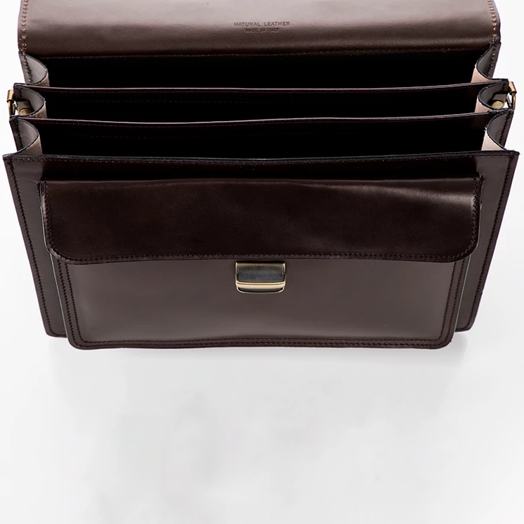Valódi bőr aktatáska 3 részes sötétbarna színben