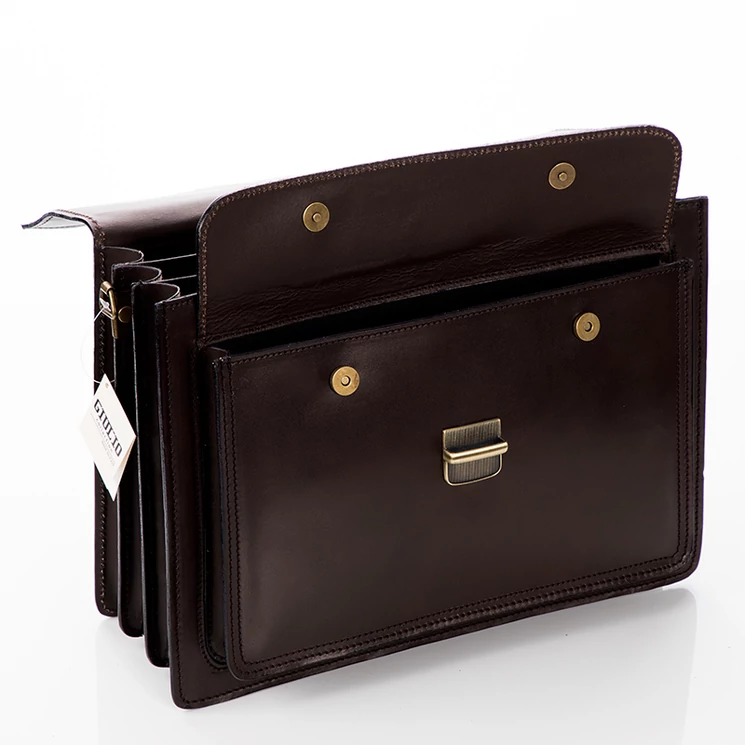 Valódi bőr aktatáska 3 részes sötétbarna színben