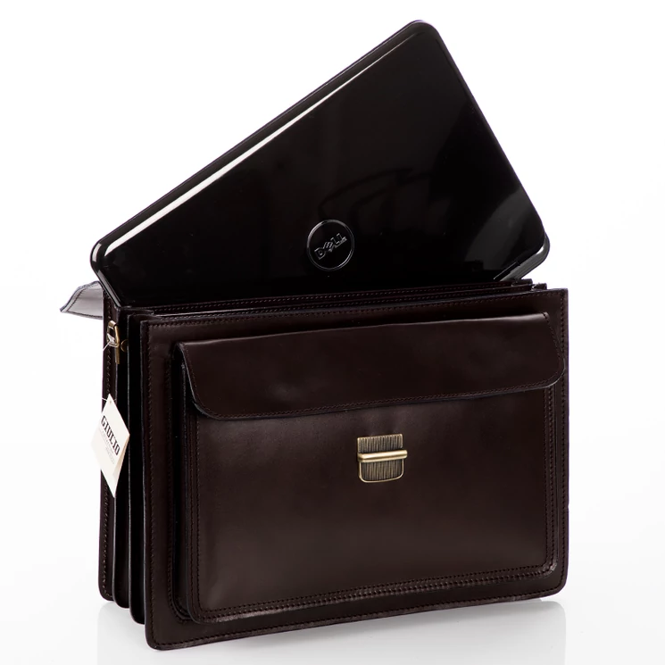 Valódi bőr aktatáska 3 részes sötétbarna színben