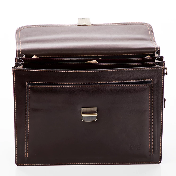 Maxmoda olasz tripla rekeszes vágott zsebes férfi világosbarna bőr aktatáska