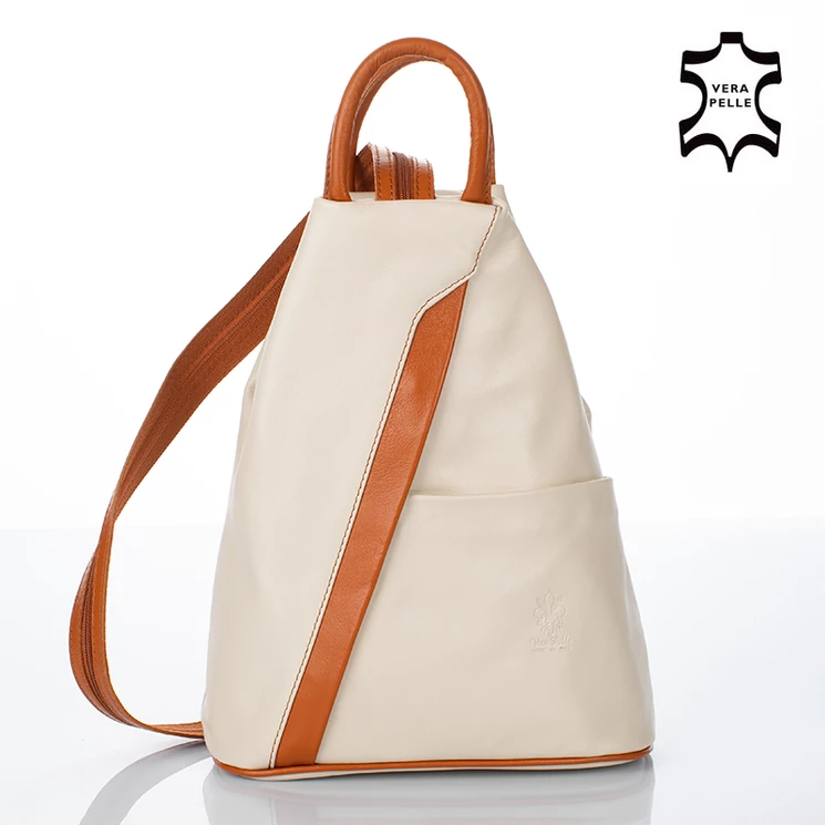 Valódi bőr női hátizsák beige-cognac színben