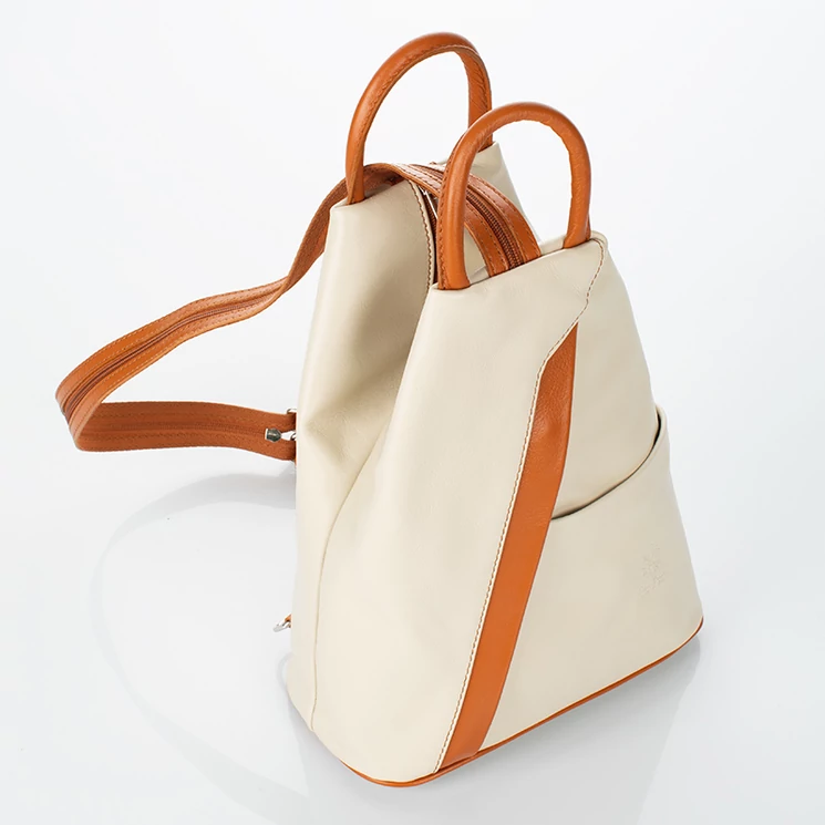 Valódi bőr női hátizsák beige-cognac színben