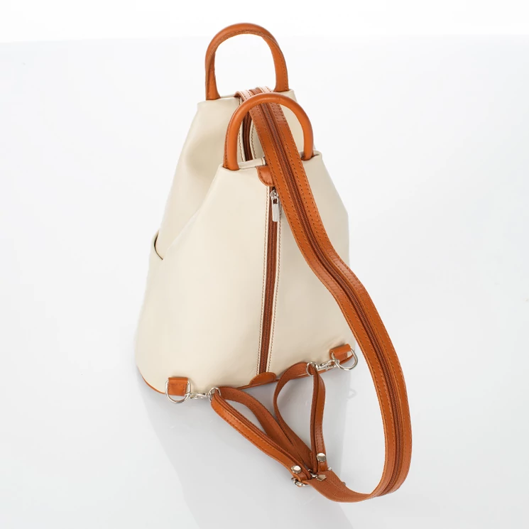 Valódi bőr női hátizsák beige-cognac színben