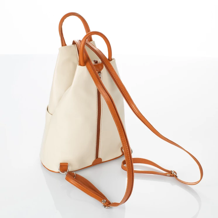 Valódi bőr női hátizsák beige-cognac színben