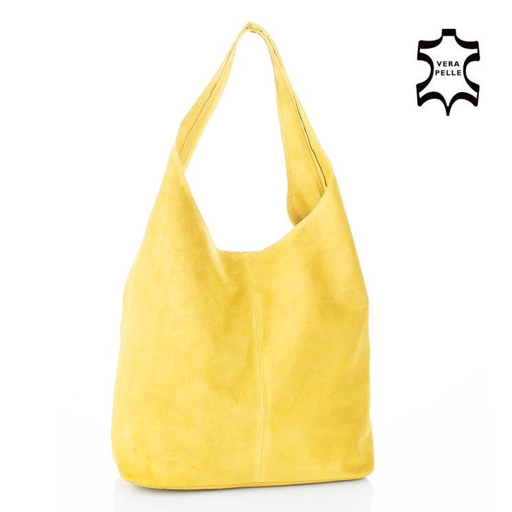 Valódi velúrbőr női táska sárga színben