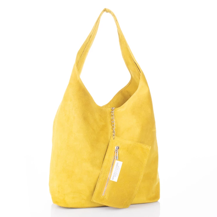 Valódi velúrbőr női táska sárga színben