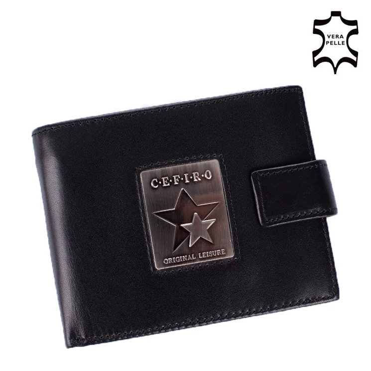 Jelvényes Valódi Bőr Férfi pénztárca Fekete színben