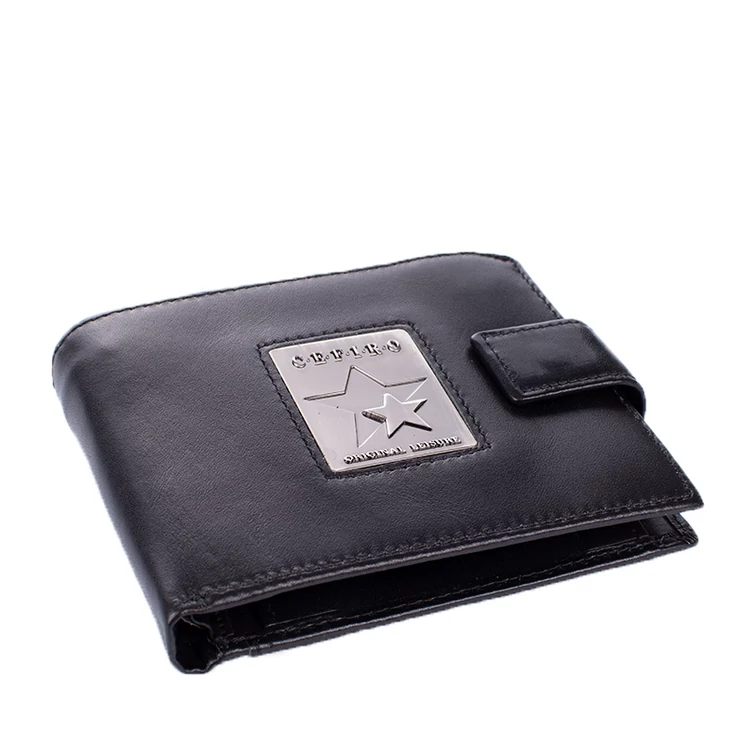 Jelvényes Valódi Bőr Férfi pénztárca Fekete színben