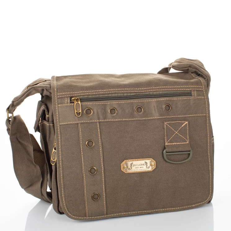 Vászon oldaltáska khaki színben 6052-khaki