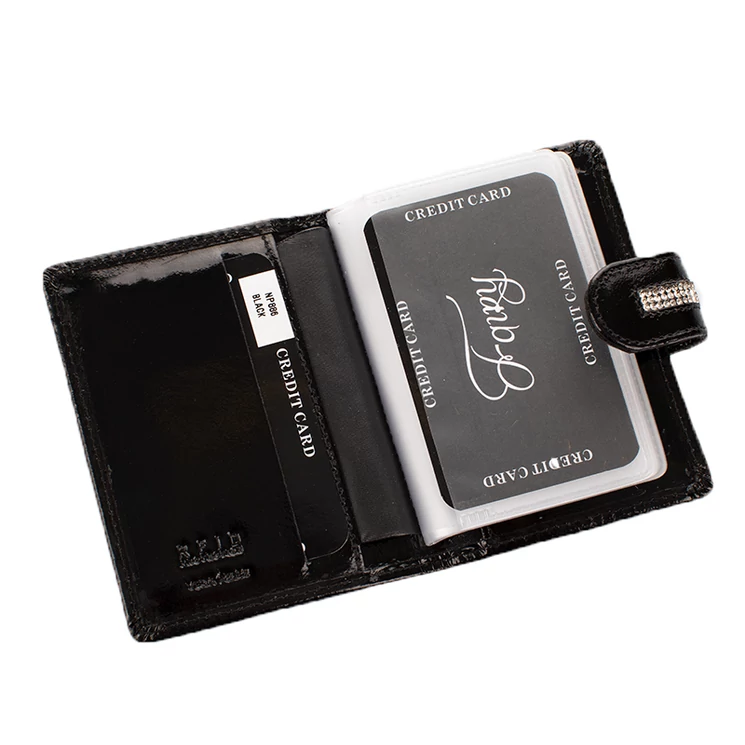 Fairy Crystal köves valódi bőr női kártyatartó fekete lakk RFID védelemmel