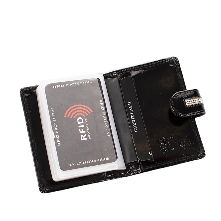 Fairy Crystal köves valódi bőr női kártyatartó fekete lakk RFID védelemmel