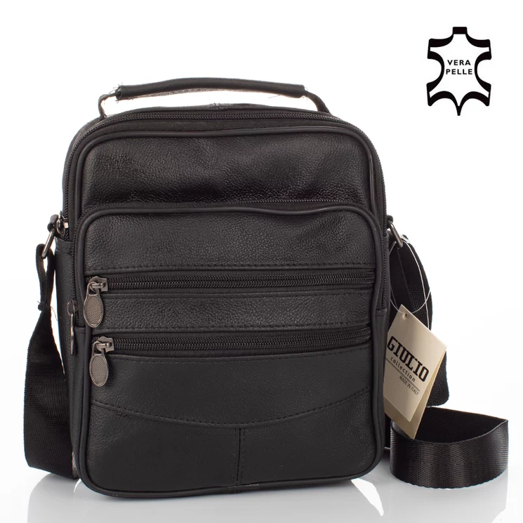  Valódi bőr férfi oldaltáska fekete színben 6612-black