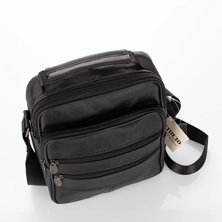  Valódi bőr férfi oldaltáska fekete színben 6612-black