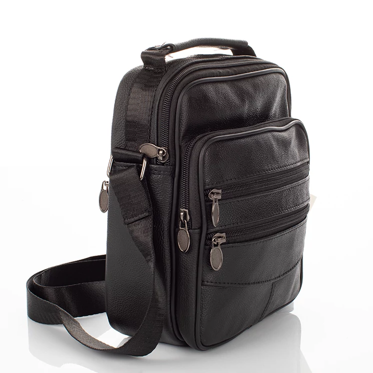  Valódi bőr férfi oldaltáska fekete színben 6612-black