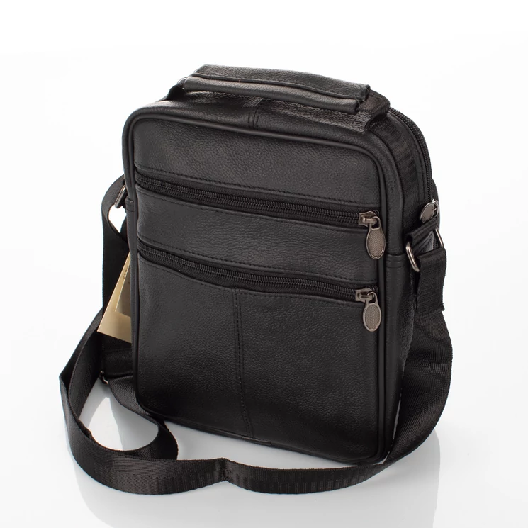  Valódi bőr férfi oldaltáska fekete színben 6612-black