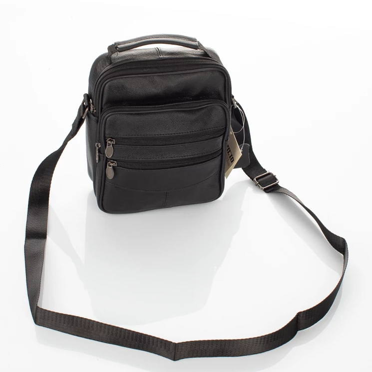  Valódi bőr férfi oldaltáska fekete színben 6612-black