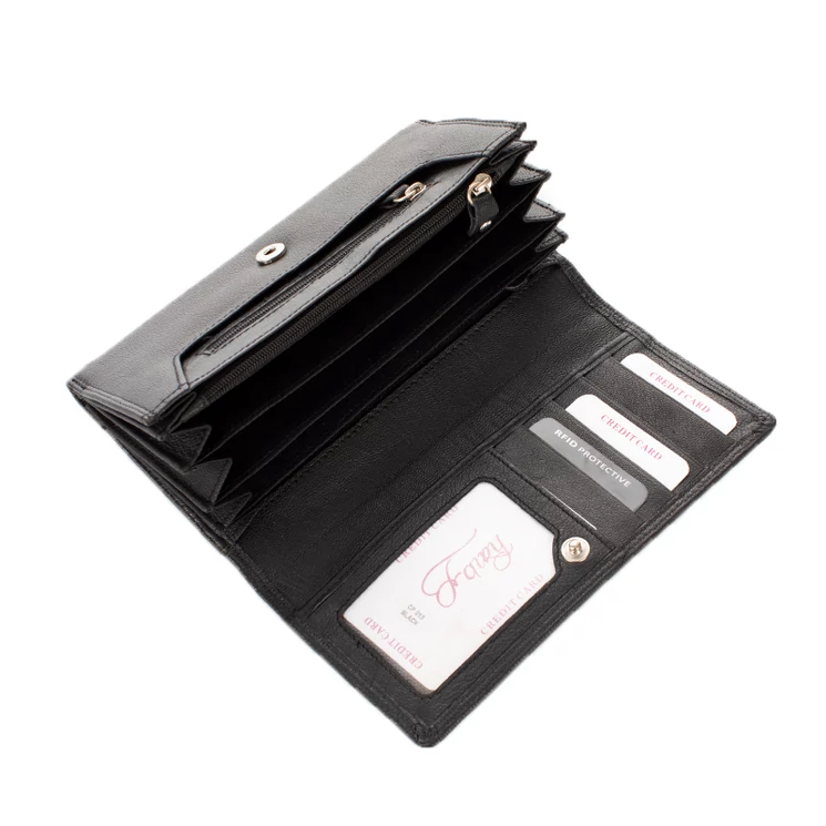 Fairy valódi bőr pénztárca fekete színben RFID rendszerrel díszdobozban