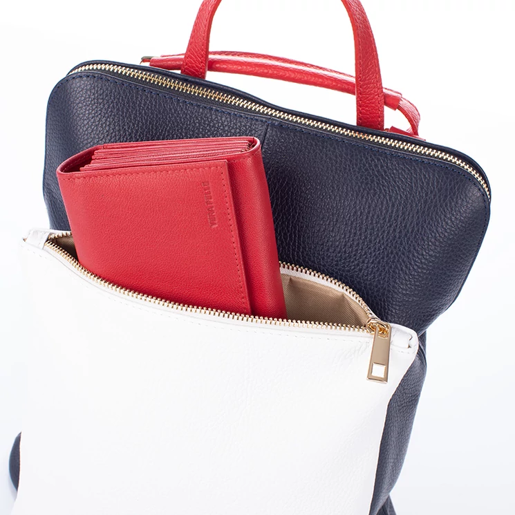 Valódi bőr női hátizsák 3 funkciós piros színben