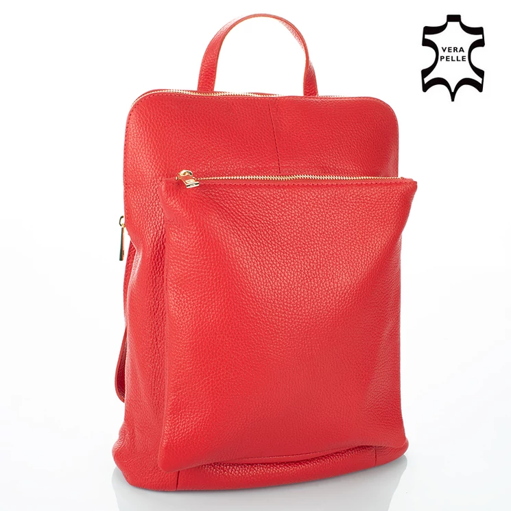 Valódi bőr női hátizsák 3 funkciós piros színben