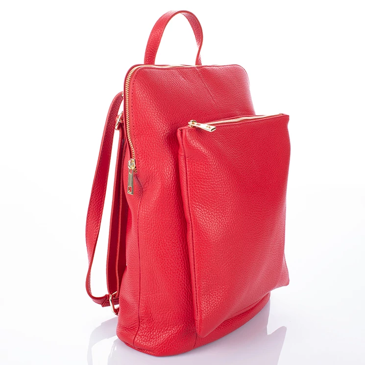 Valódi bőr női hátizsák 3 funkciós piros színben