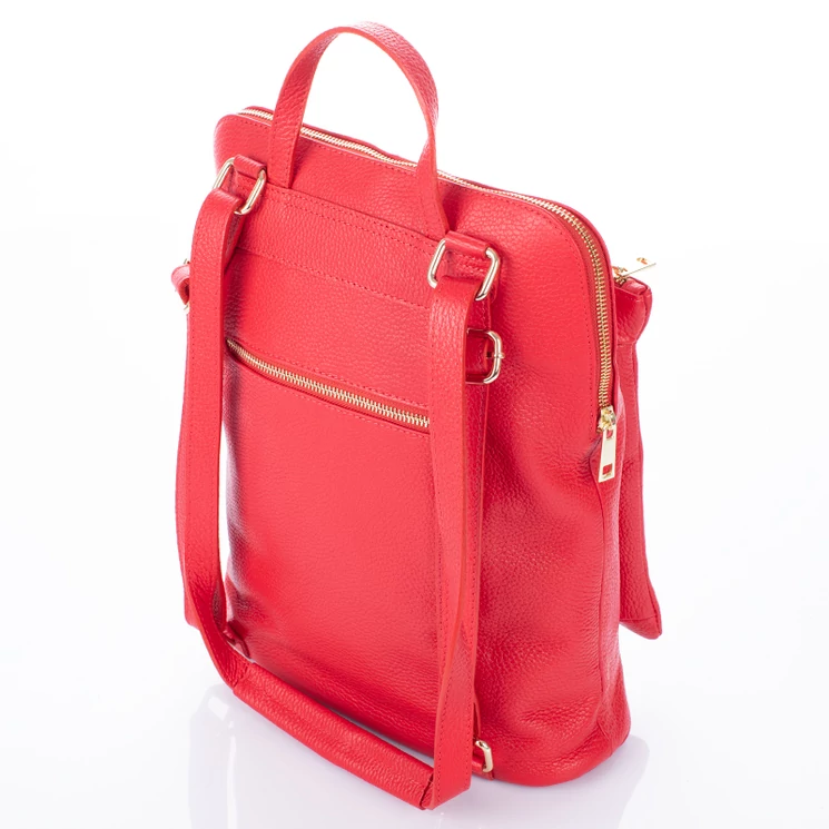 Valódi bőr női hátizsák 3 funkciós piros színben