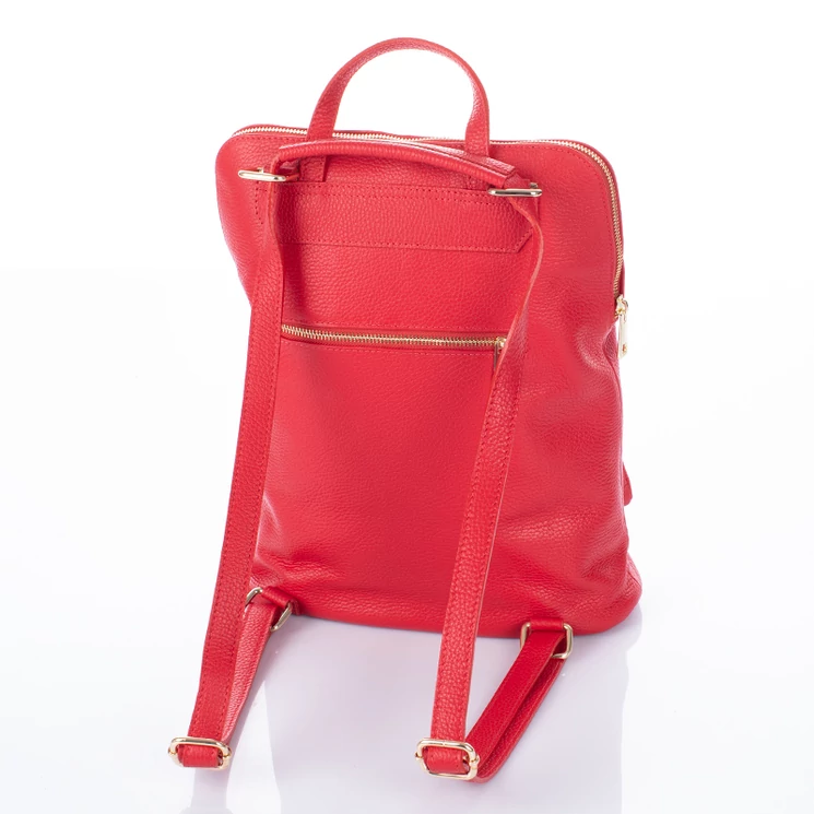 Valódi bőr női hátizsák 3 funkciós piros színben