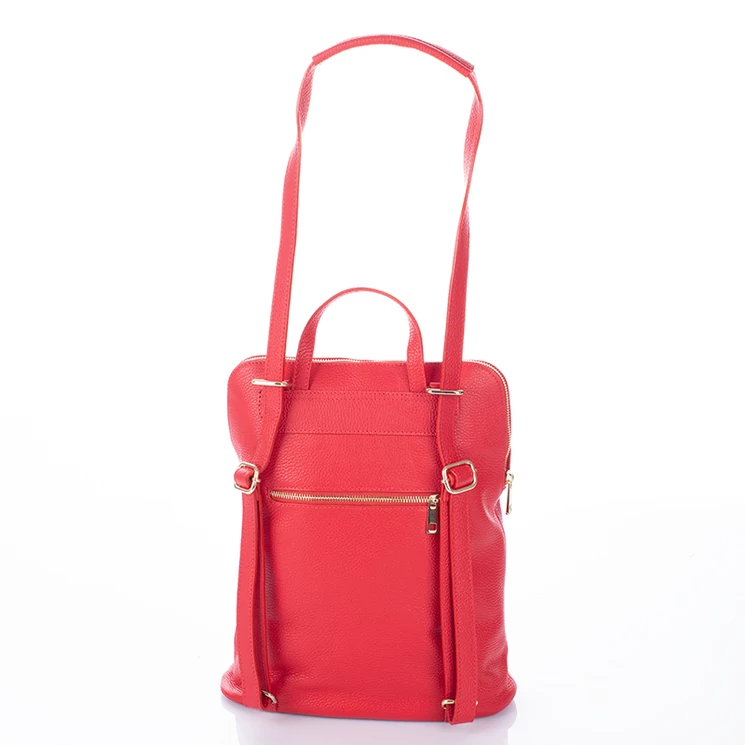 Valódi bőr női hátizsák 3 funkciós piros színben
